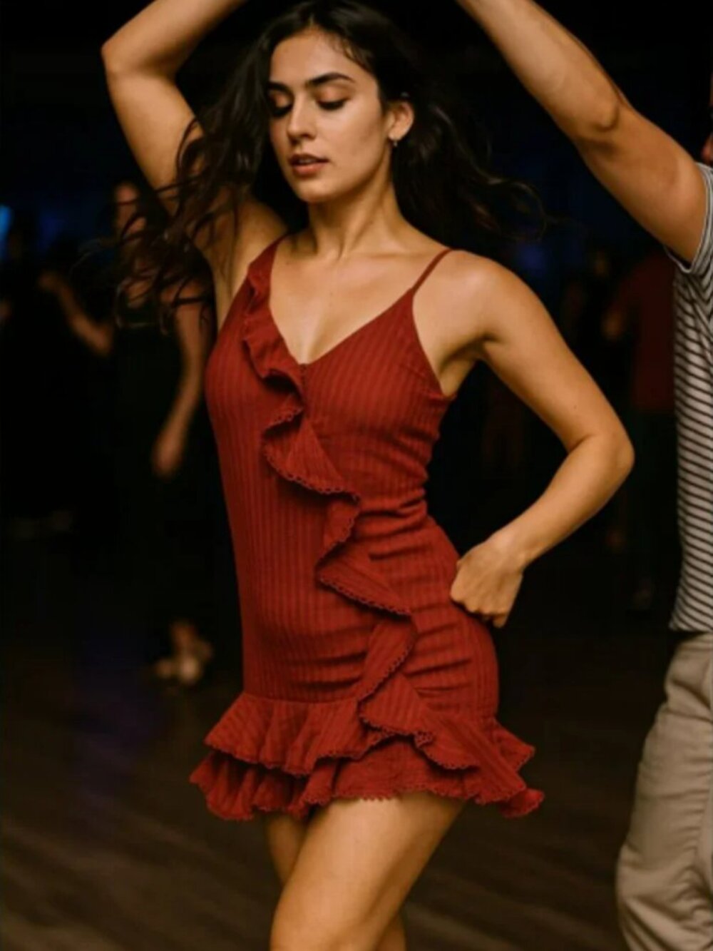 Selfie Leslie Red Ruffle Spaghetti Strap Mini Party Dress